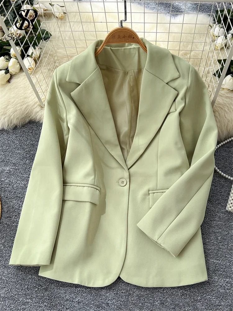 SINGREINY Solid Casual Blazer Coat Female Long Sleeves Single Buttons Office Wear Outwear 2025 Autumn Fashion Elegant Blouses 250828