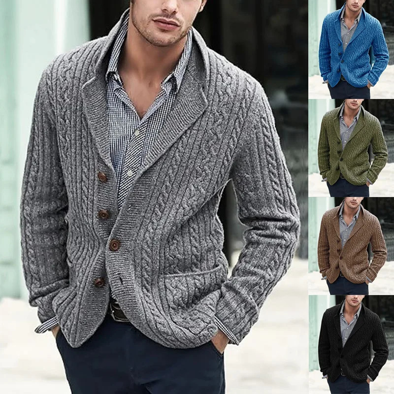 Mens Early Autumn Lapel Singlebreasted Knitted Cardigan Fashionable and Casual Longsleeved Sweater Jacket 250829BJ