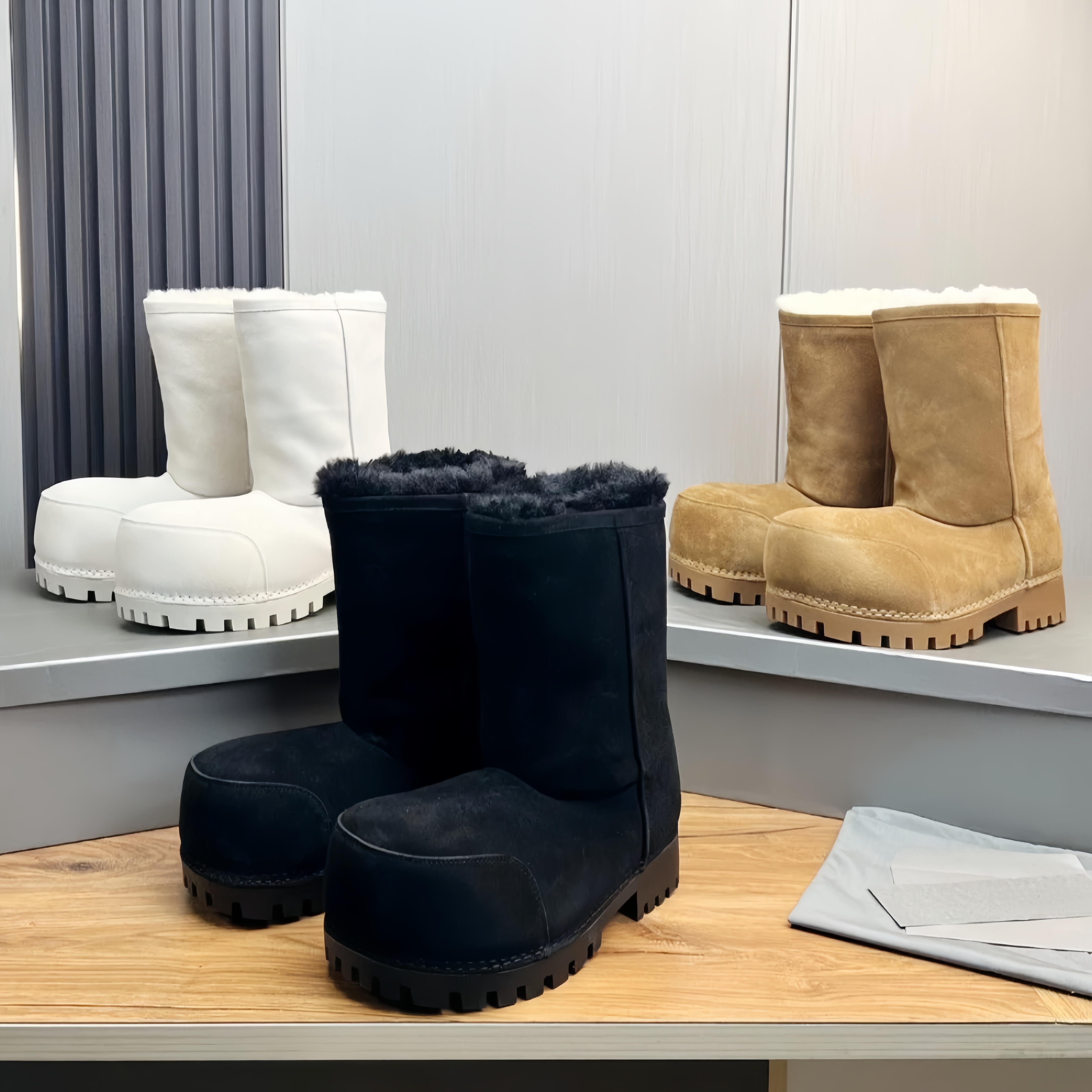 Womens Men Snow Fur Long Boot Designer alaska boot Luxury Furry shoe Suede Leather thigh high booties Winter Fluffy Platform ankle Mini boot Casual