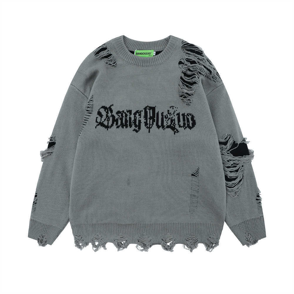 Men's Sweaters Lazy hooked floral holey sweater for men round neck knitted shirt loose long sleeves casual pullover sweater T250830