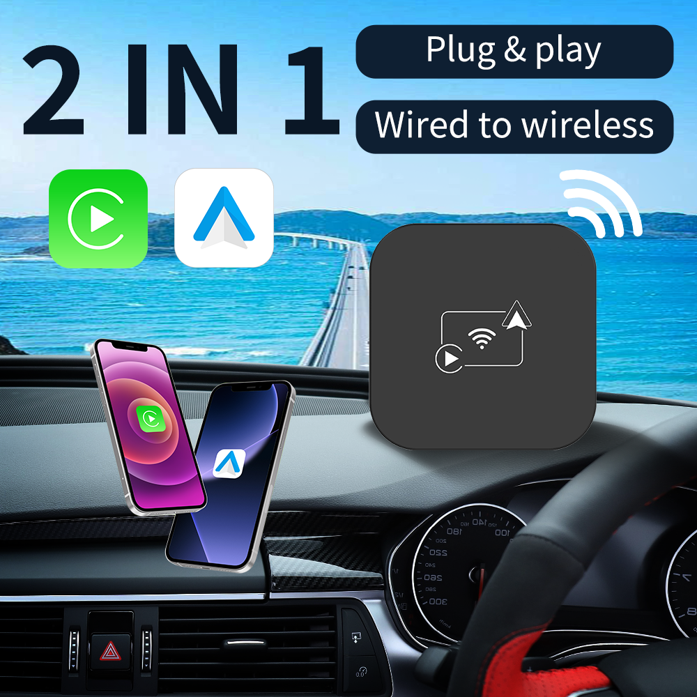 KOWANKIT Wireless CarPlay Android Auto Ai Box, Plug & Play Dongle Converts Wired To Wireless, 2in1 Car Accessories, No Delay, K1F-image-1003764646