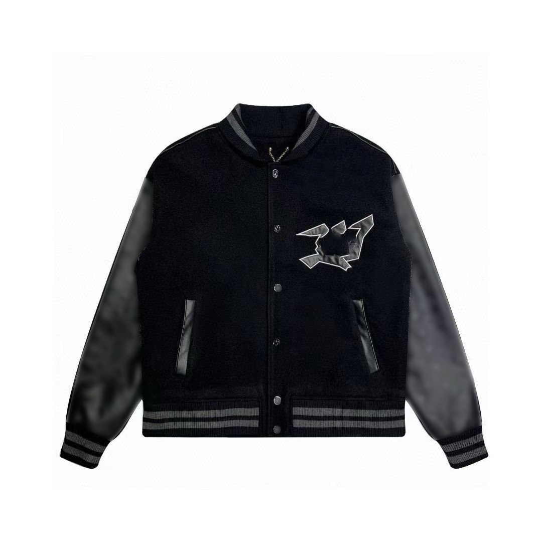Designer men's jacket double-sided lychee embossed splicing baseball jacket surface splicing leather surface jacket