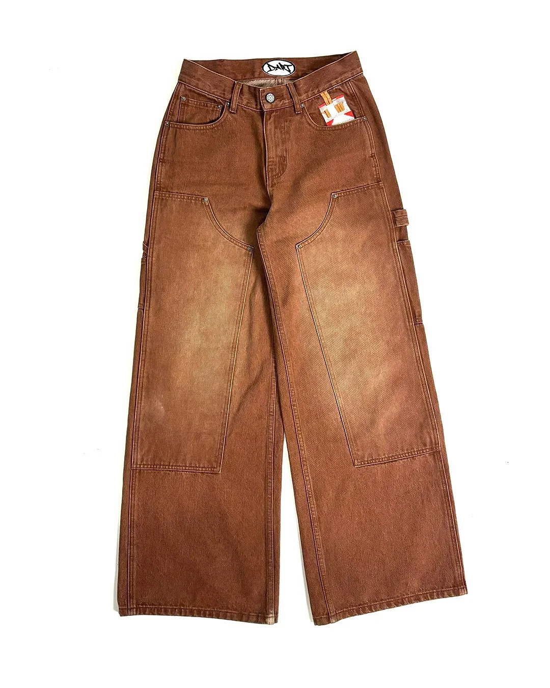 Y2K Gothic American Retro Punk Embroidered Mens Washed Old Brown Loose Straight Wide Legs Fashionable Jeans 250829 5f