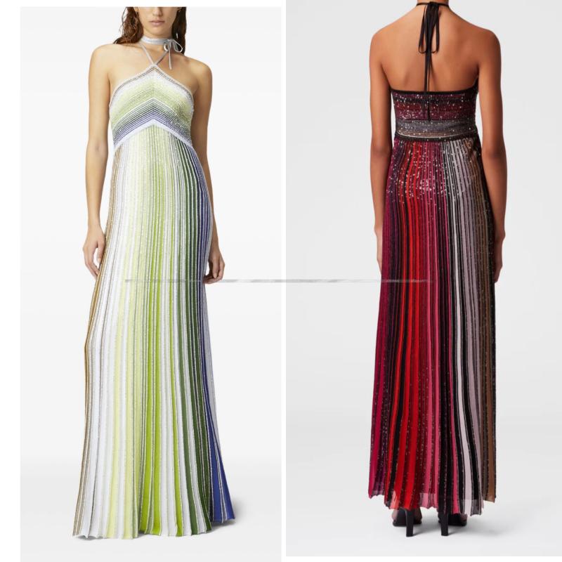 Robes décontractées Femmes Métalliques à paillettes à rayures Locke sans manche maxi longue robe