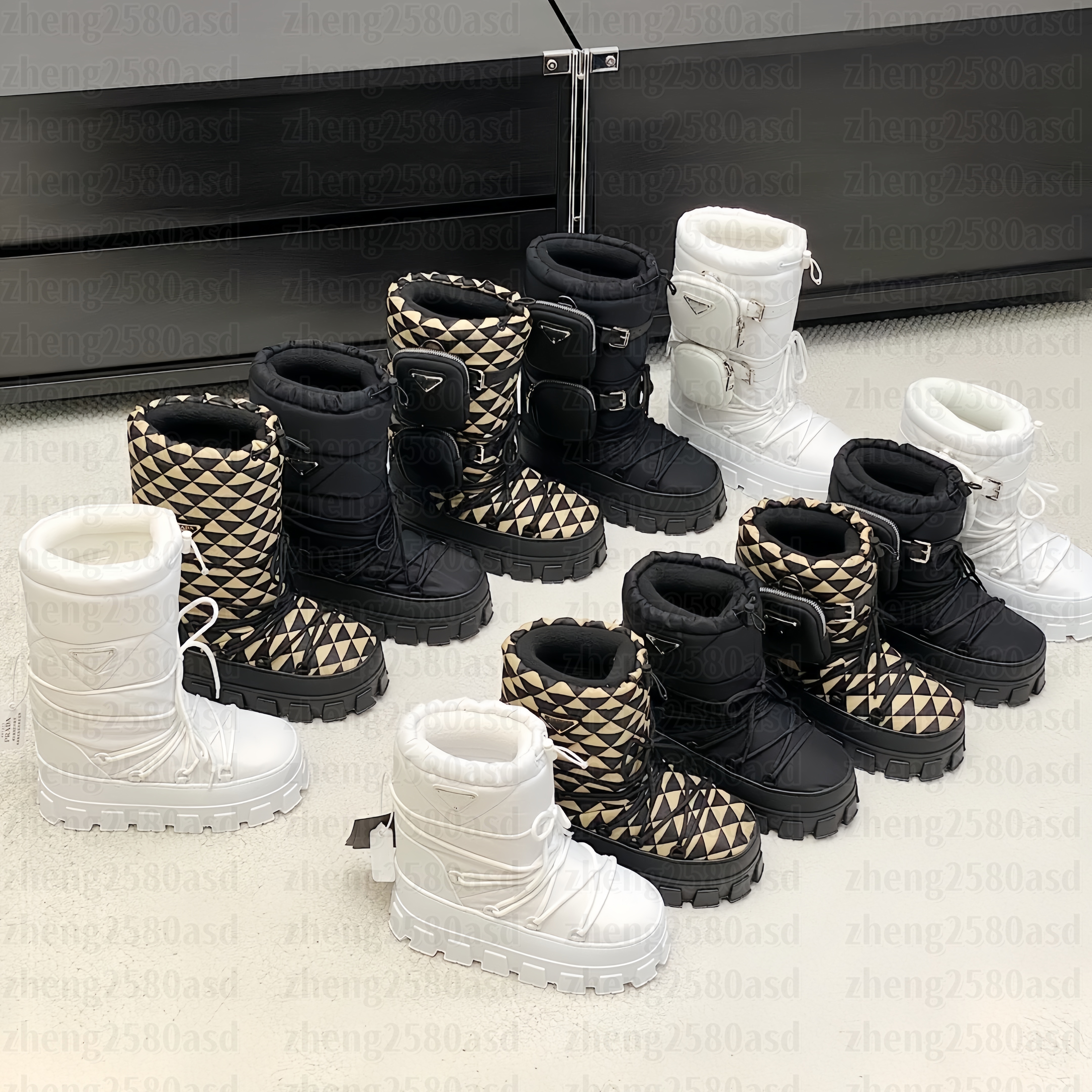 Luxury Nylon Gabardine Fur Snow Ankle boot Designer Womens boots Fashion Knee short Long Boot Classic Winter Knight Work Booties Casual sport outdoo