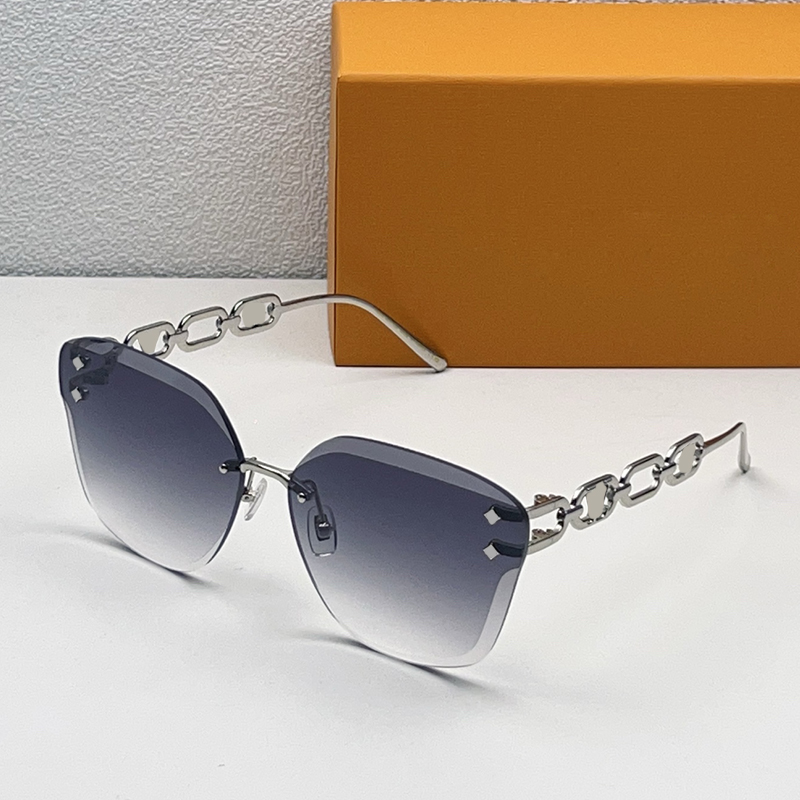 Designer sunglasses for women Jewel Cat Eye Sunglasses 2141 in Rimless Gradient Blue Lenses Silver metal temple Leisure Vacation Street Shooting lux