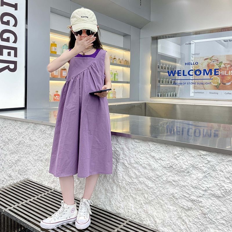 D277 Girls suit 2025 new summer stylish vest suspender skirt two-piece suit medium and large children&#039;s Korean fashion dress-image-1073262451