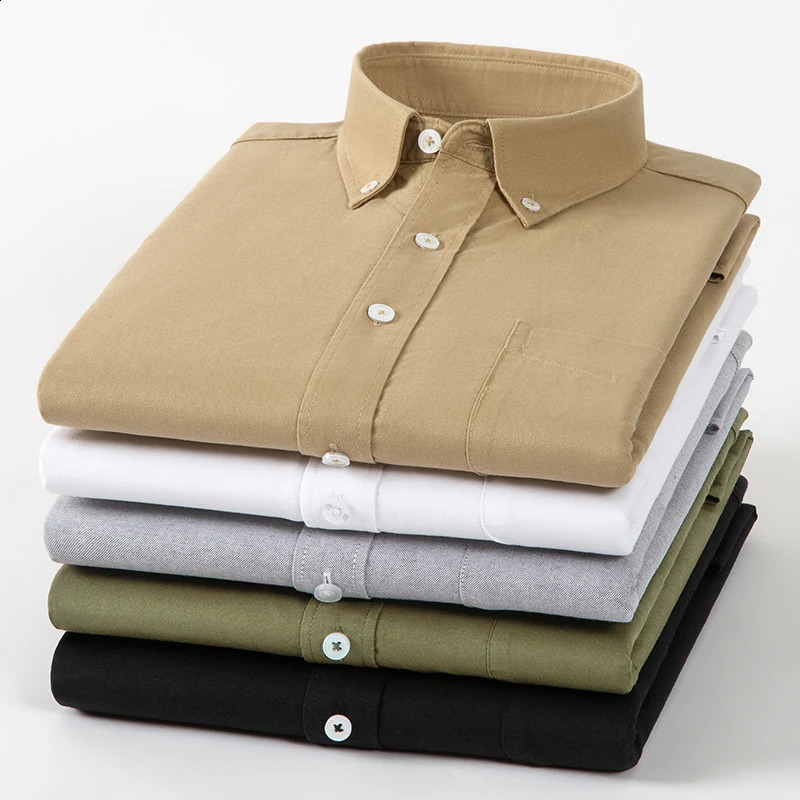 100% Cotton Oxford Shirts For Mens Long Sleeve Casual Pocket Regular-Fit Button-Down Work Formal Social Shirt Mens Clothing 250228