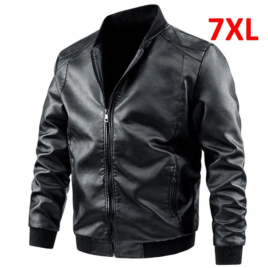 Plus Size 6XL 7XL PU Jacket Men Faux Leather Coat Casual Motorcycle Biker Coat Solid Color Leather Jackets Male Big Size 6XL 7XL 250228