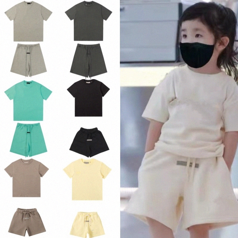 kids sets Designer toddlers T-shirt shorts set baby boys girls youth Clothing summer suit yellow gree grey black childrens Clothes set-image-846063700