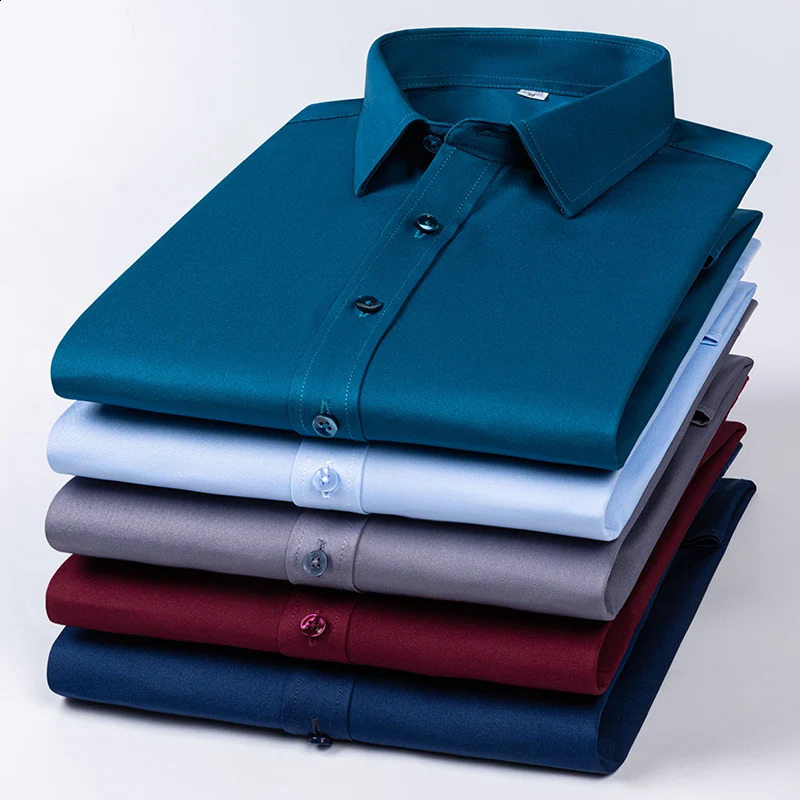 Anti wrinkle No Iron Stretch Shirt Long Sleeve Breathable Fashionable Formal Business Office Casual Party Mens Clothing 250228