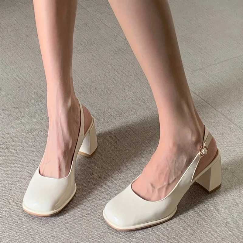 Sandal Wan Summer 2023 New Thick Heeled Patent Leather Mary Jane Party Back Buckle Cfortable and Elegant hot Wens Shoes Z250301