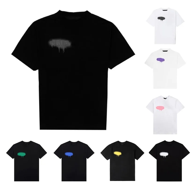 mens t-shirts designer t shirt women t shirts Fashion spray paint graffiti couple short sleeves high street loose Tide brand Crew Letter us size
