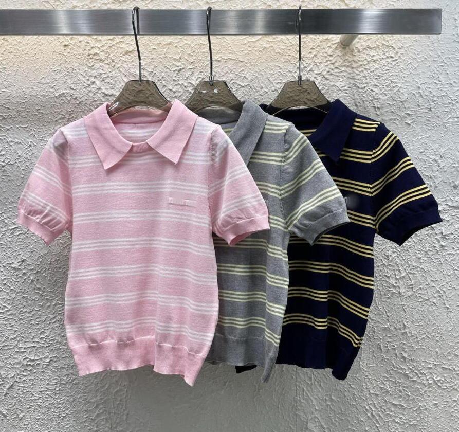 Été nouveau pull en tricot coupe ajustée pour femmes Style coréen t-shirts à manches courtes t-shirt pull col rond géométrique choc Jacquard pull