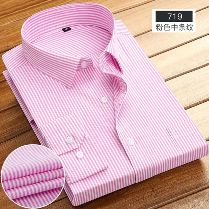 Mens longsleeved shirt Spring summer business casual cotton nonironing high quality breathable fashion stripe 250214Z