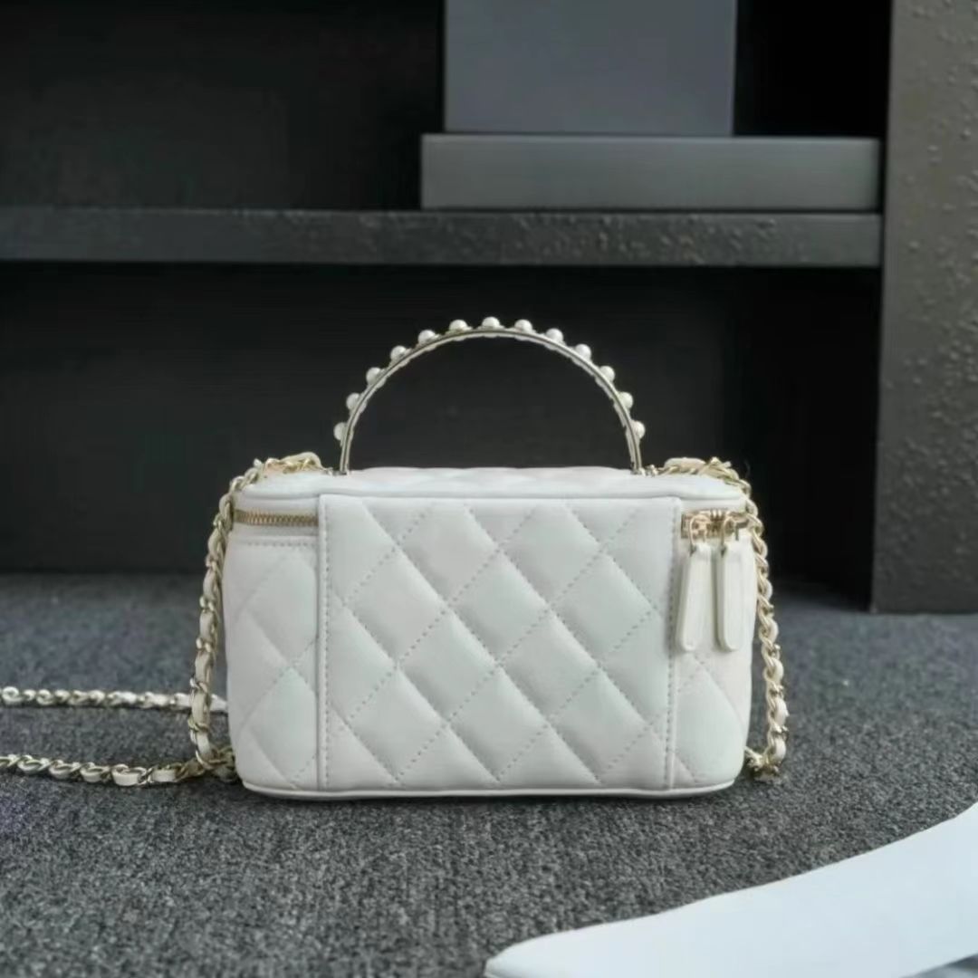 19A Designer 24S Makeup Bag Fashion Box Bag Shoulder Bag Crossbody Bag Metal inlaid Pearl Handle in French Lambskin with 14K gold plated hardware