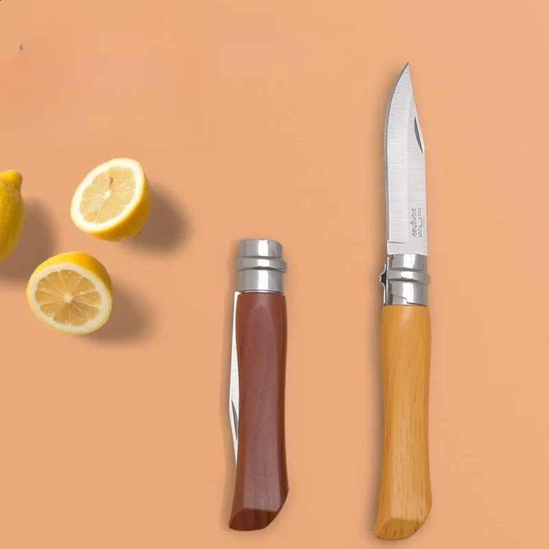 Folding Fruit Knife Outdoor Camping Portable Pocket Wooden Handle Kitchen Accessories Melon And Vegetable Meat 250217q