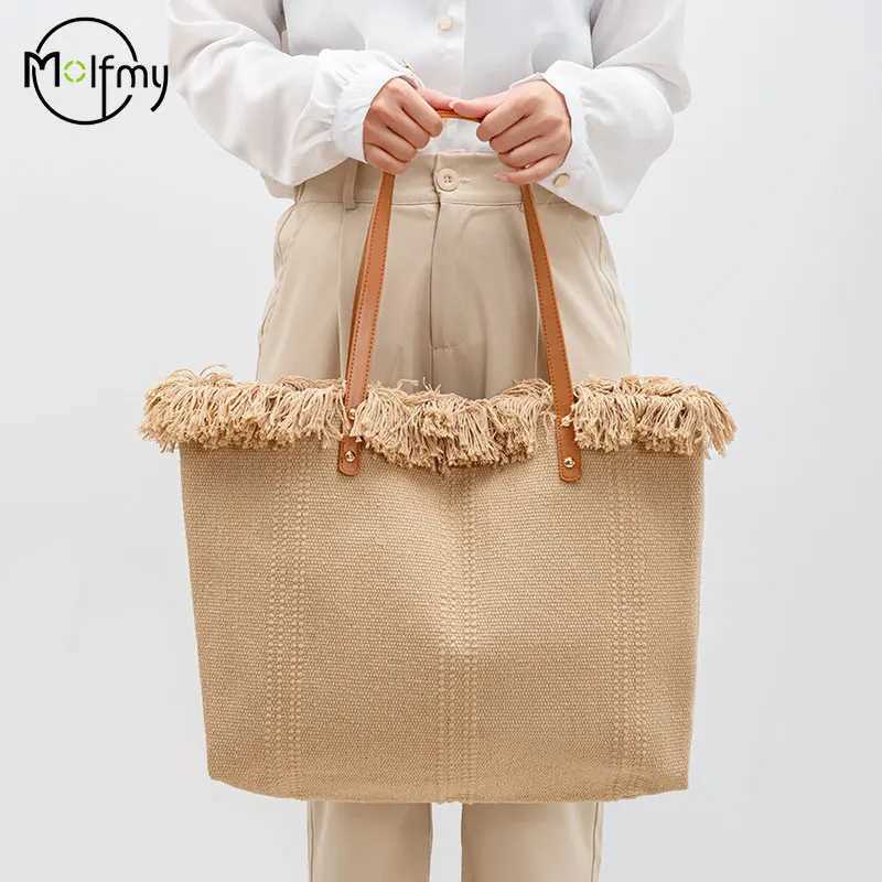 Beach fringe canvas design large capacity womens handbag commuting shoulder bag Bolsas Para Mujeres Z250303