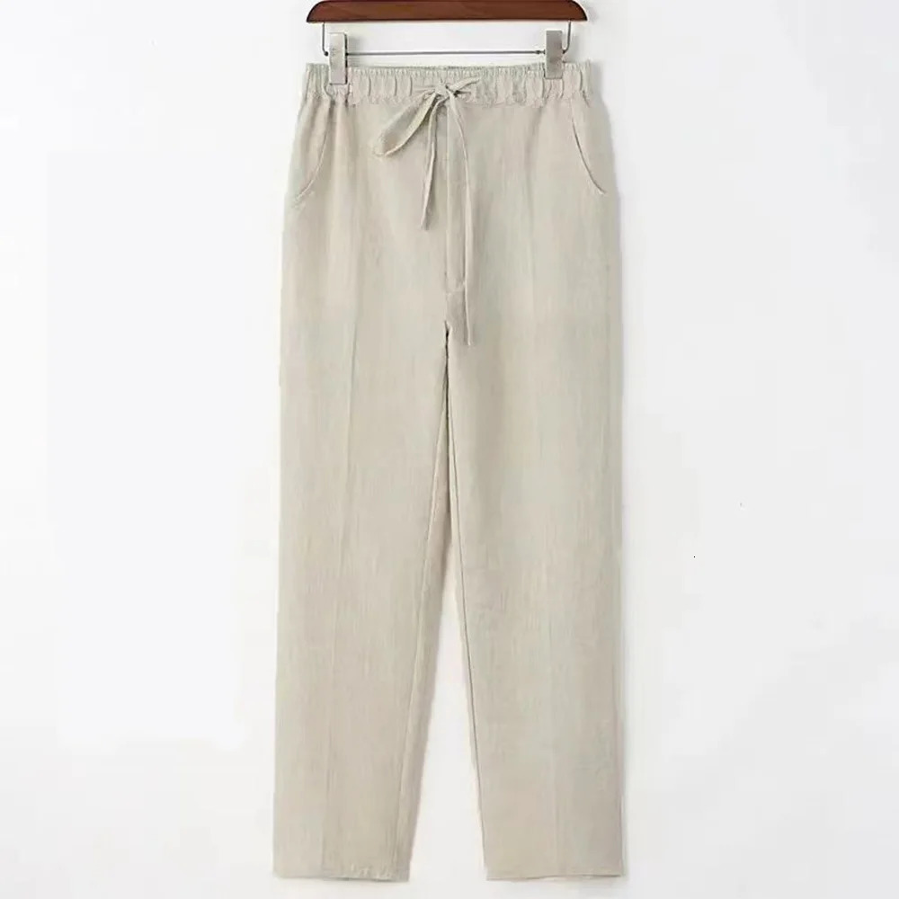 Mens beach pants runners streetwear cotton linen sports casual Hawaii vacation loose summer straight 250303Z