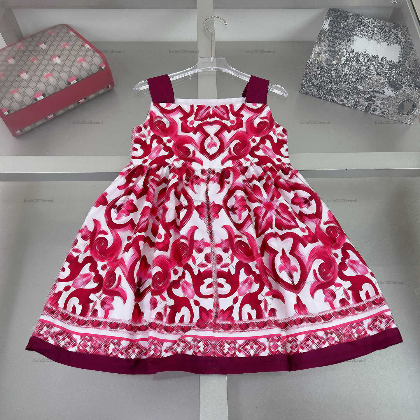 Slip girls dress Symmetrical pattern printing Princess dress kids designer clothes Summer partydress baby skirt A01X01N016-image-1041889320