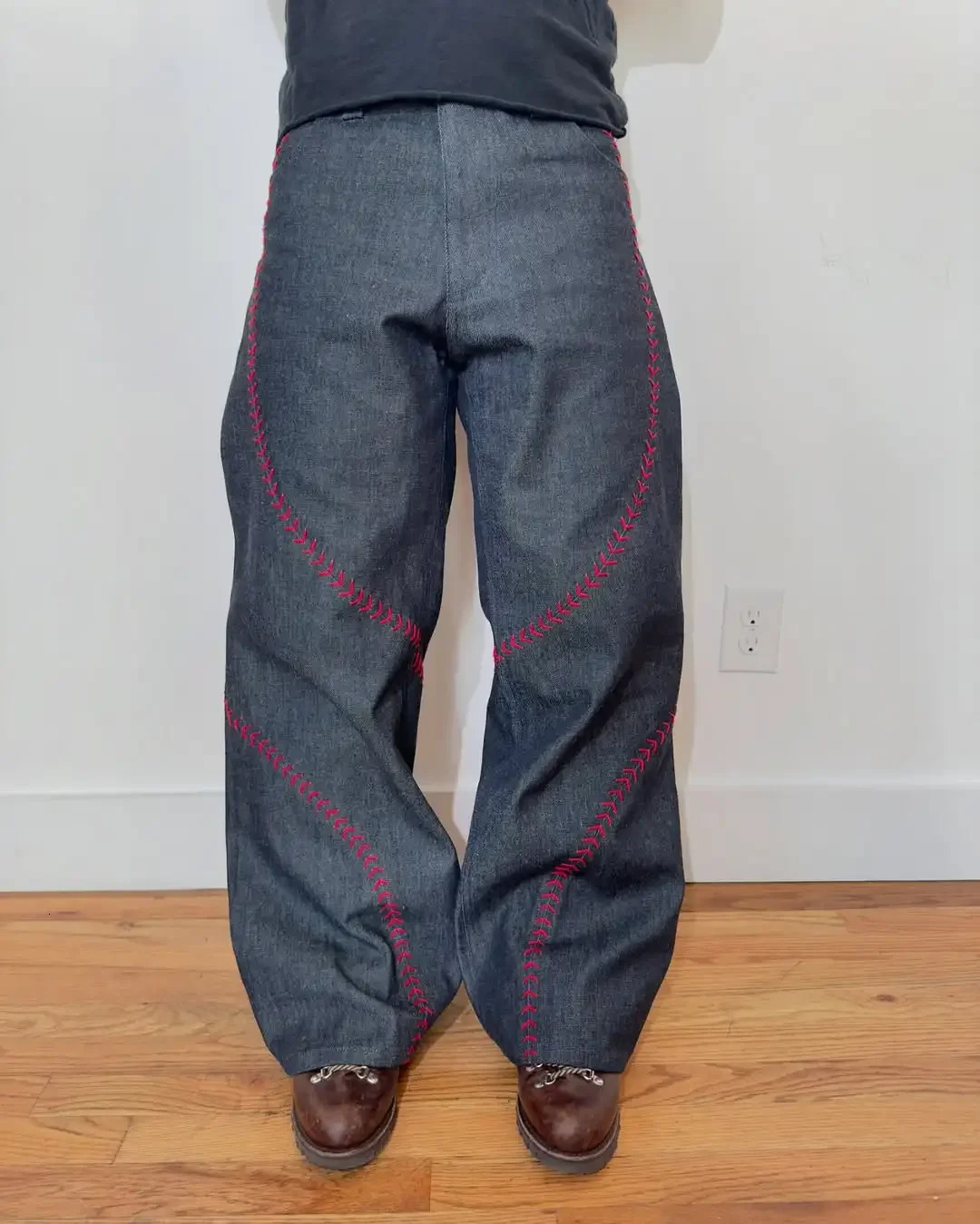Versatile Simple Three-dimensional Classic Baseball Creative Image Sewn Straight Jeans Men Street Fashion Mens Clothing 250303