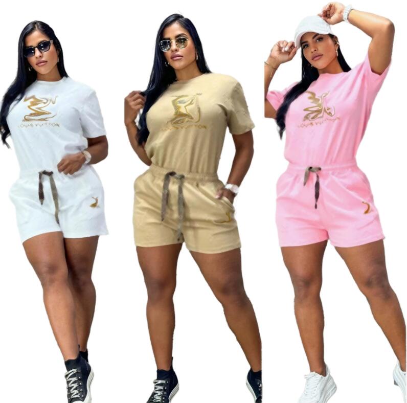 Womens Summer Tracksuit jacquard T-Shirt+Shorts 2 Piece Sets Fashion Sportswear Clothing Luxury Casual Jogging Short Sleeve Suit