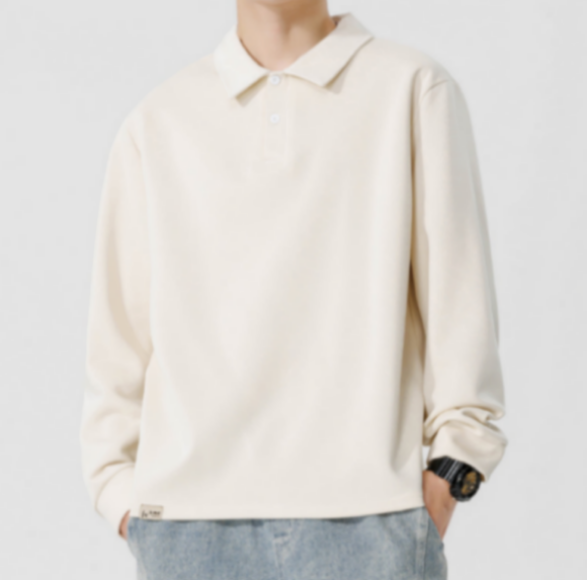 239 Men Long-sleeved Autumn and Winter Heavy Loose Solid Color Lapel Youth Casual