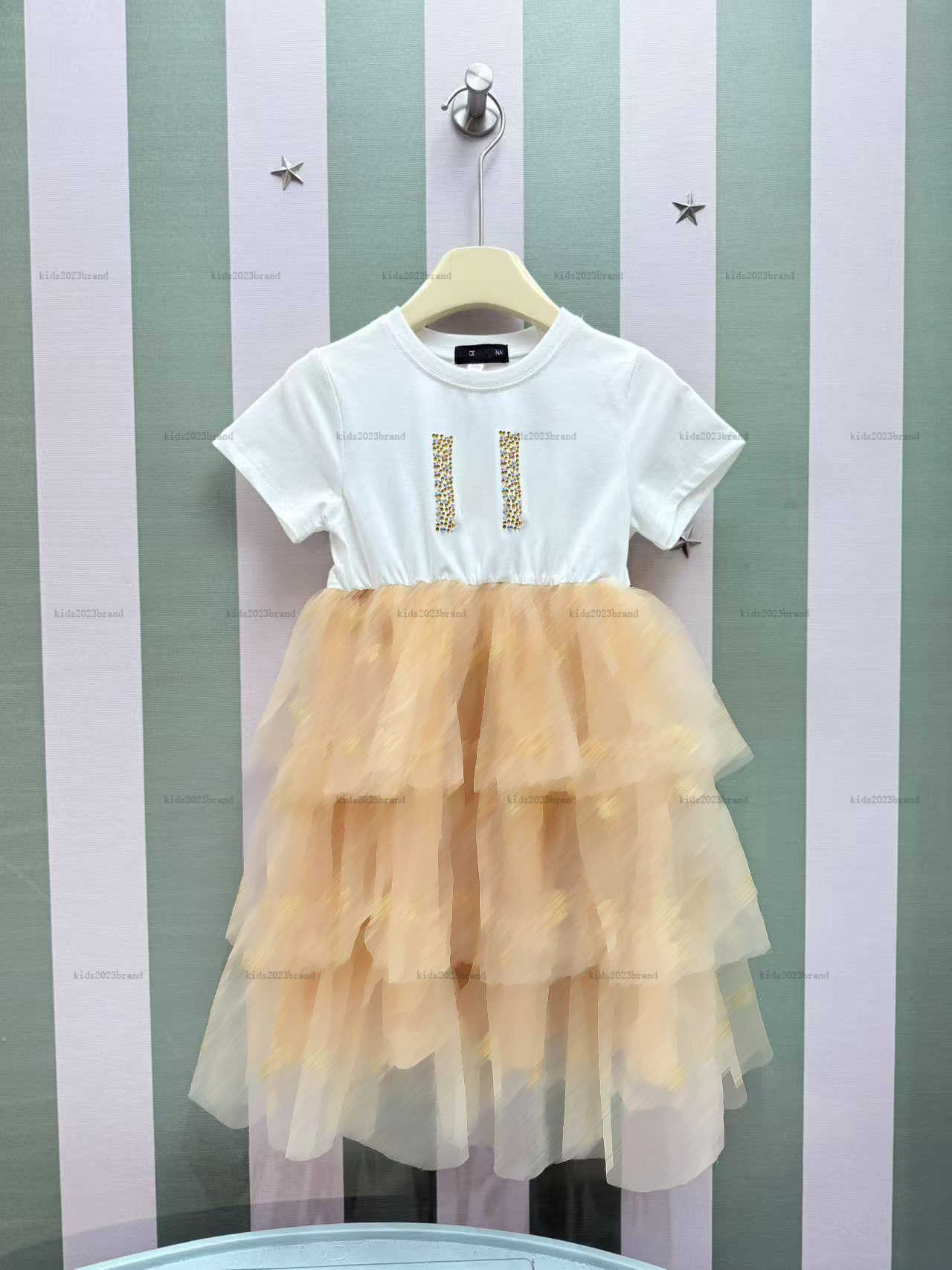 Lace material girls dress Splicing design Princess dress kids designer clothes Summer partydress baby skirt A01X01N012-image-851675929