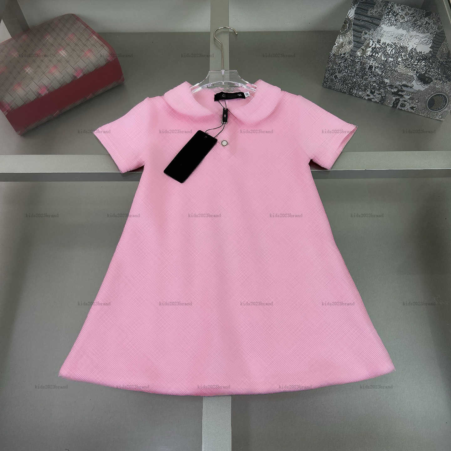 lapel girls dress Embroidery logo Princess dress kids designer clothes Summer Jacquard design baby skirt A01X01N006-image-854753889