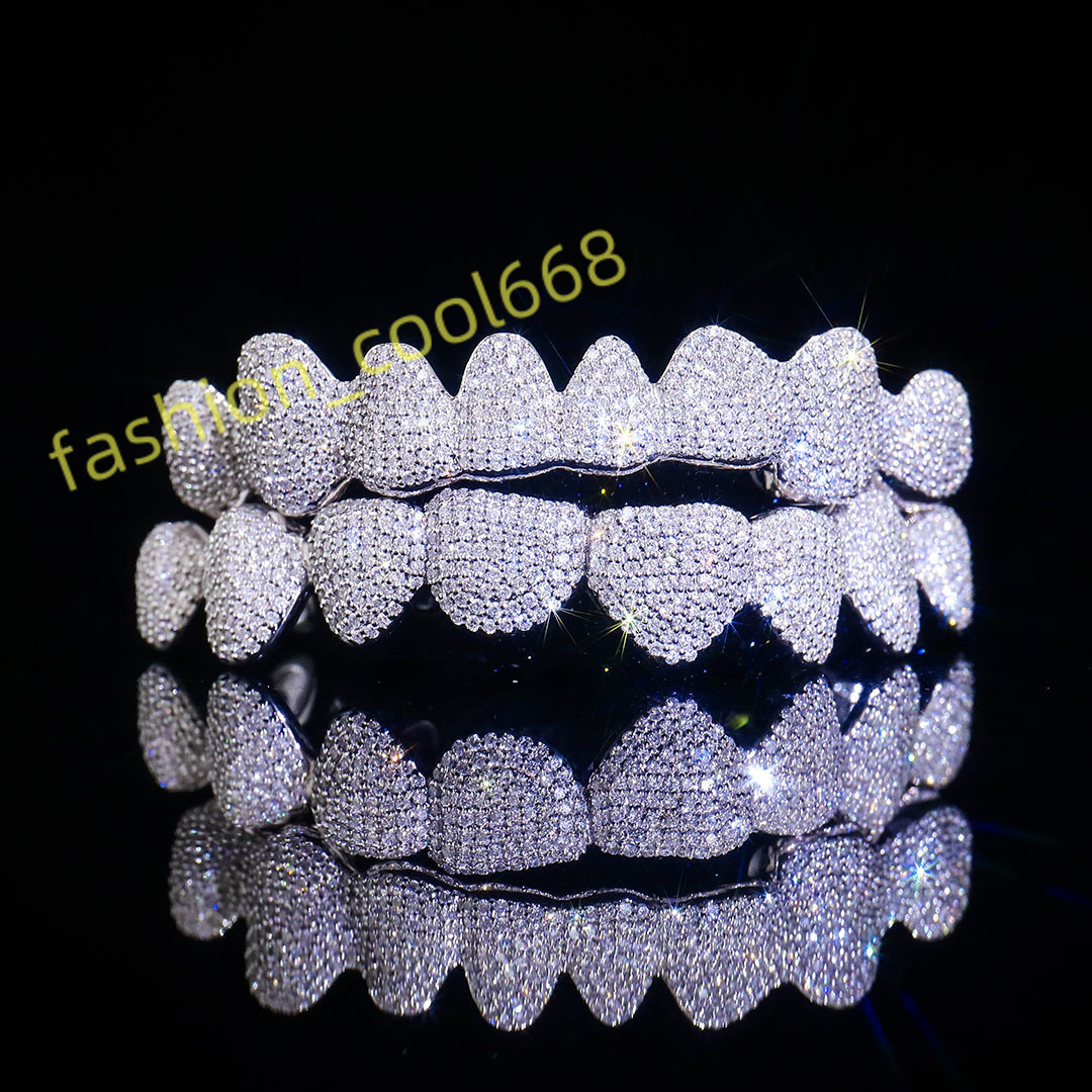 Custom Grillz Teeth 10k 14K 18k Gold Grillz Iced Out VVS Moissanite Grillz Diamond for Dentures False Teeth-image-1047249537