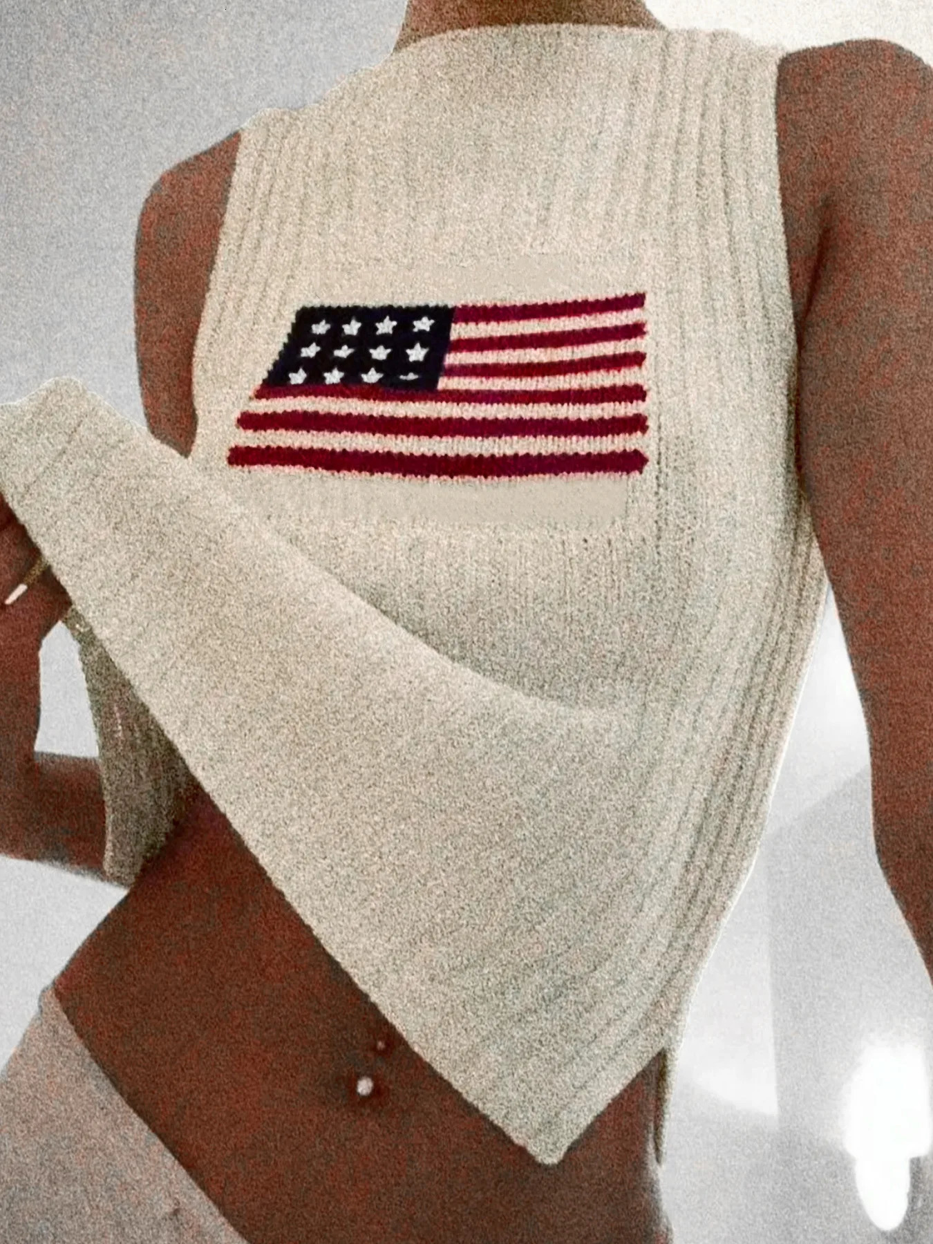 Womens Y2K Streetwear Casual Printed Sweater Vest Simple Niche Fashion American Flag Sleeveless 250226Z