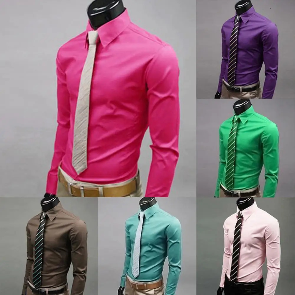 M 5XL Business Long Sleeved Slim Solid Color Casual Plus Size Social Men Mens Shirt 250228