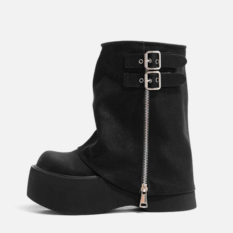 Chaussures pour dames sur 2024 Boots de glissière de haute qualité Automne Toe Round Solid High Tube Platform Fion Boots Zapatos R250611