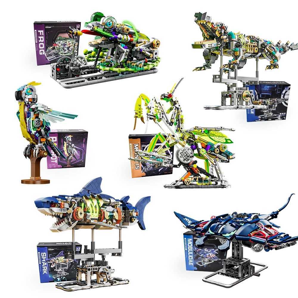Technical Mechanical Shark Parrot Mantis Frog Manta Ray Sea Animal Light Building Blocks Bricks Model Assembly Toy For Kid Gift K260311-image-1097062211