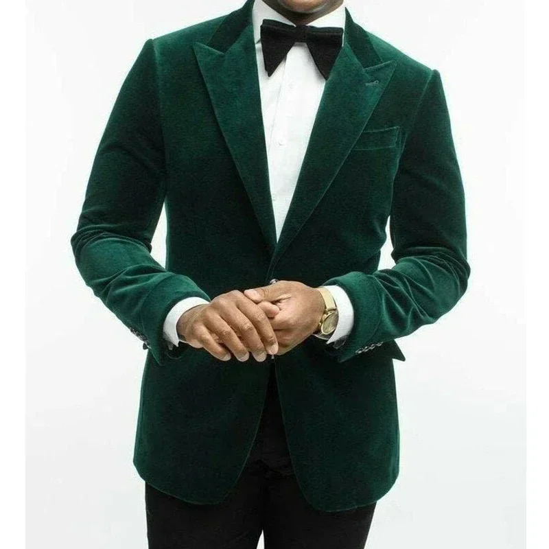 Men Suits For Wedding Bridegroom Velvet Wedding Tuxedos Slim Fit Male Fashion Peak Smoking Blazer 2 Pcs (Jacket+Pants)