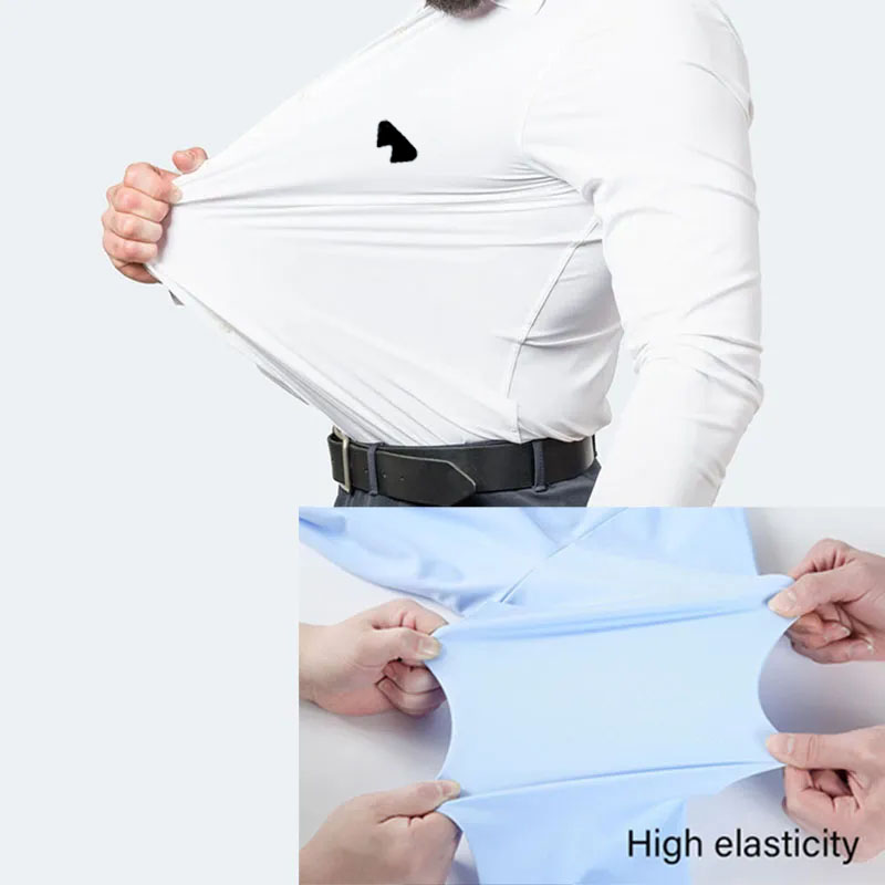 Men's Dress Shirts Business shirt elastic slim fit High elasticity versatile season four sided elastic non ironing men's long sleeved s-image-981036055