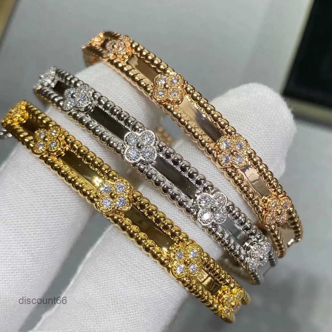 Designer Bangle Brand Bracelets for Women Gold Plated Four Leaf Perlee Sweet Clover Flower Cuff Valentine Party