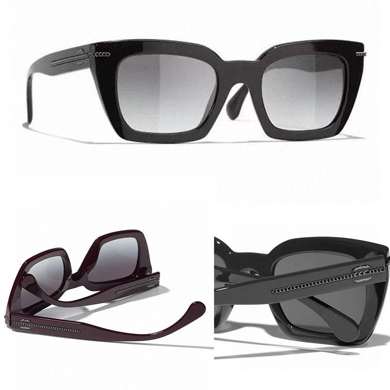 5509 SQUARE SUNGLASSES For Womens Acetate Black Designer Glasses Mirror Leg Metal Chain Decoration Mens Ladies Outdoor Driving UV Protection