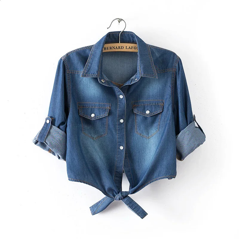 Spring Summer Curly Short Sleeve Thin Denim Jacket Female 6xl fashion Slim Knot Shirt Shawl Womens Outerwear Casual Tops 250305Z