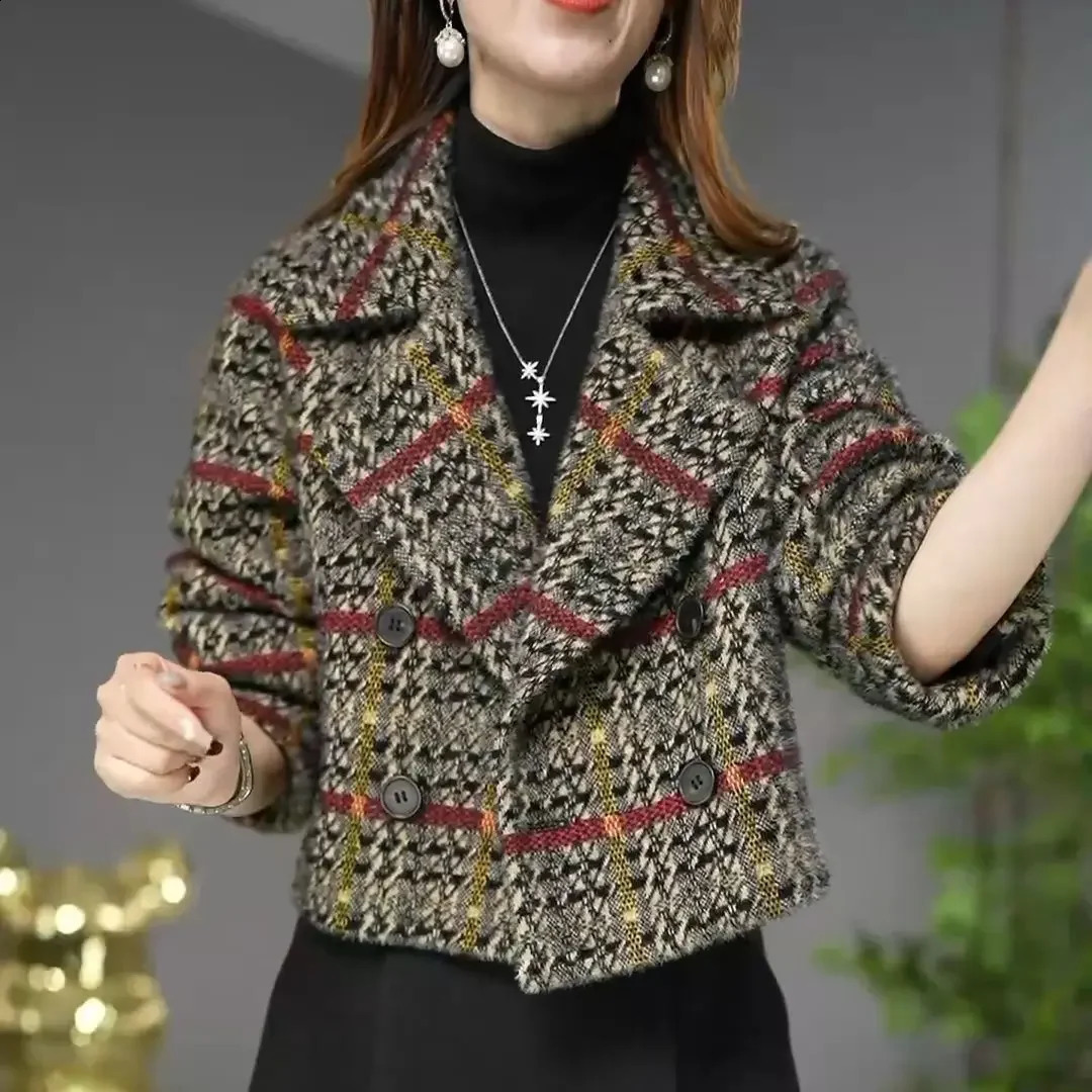 Warm Slim Fit Womens Tweed Wool Blends Coat Long Sleeve Winter Clothes 2024 Fashion Ladies Jackets Elegant Outerwears 250225Z
