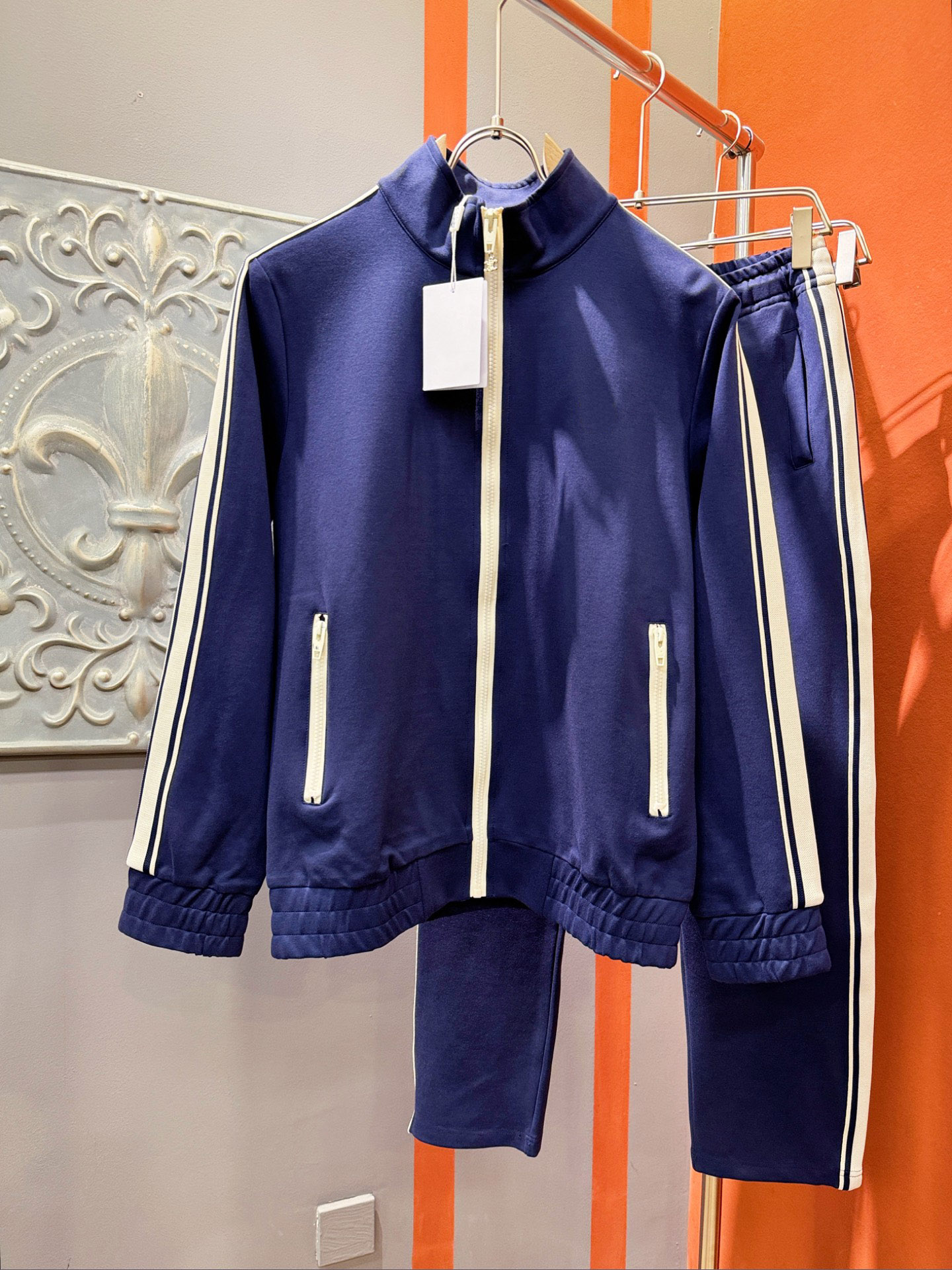2025 new high quality mens tracksuit fashion side stripe splicing blue cardigan tracksuit highend brand luxury designer tracksuit