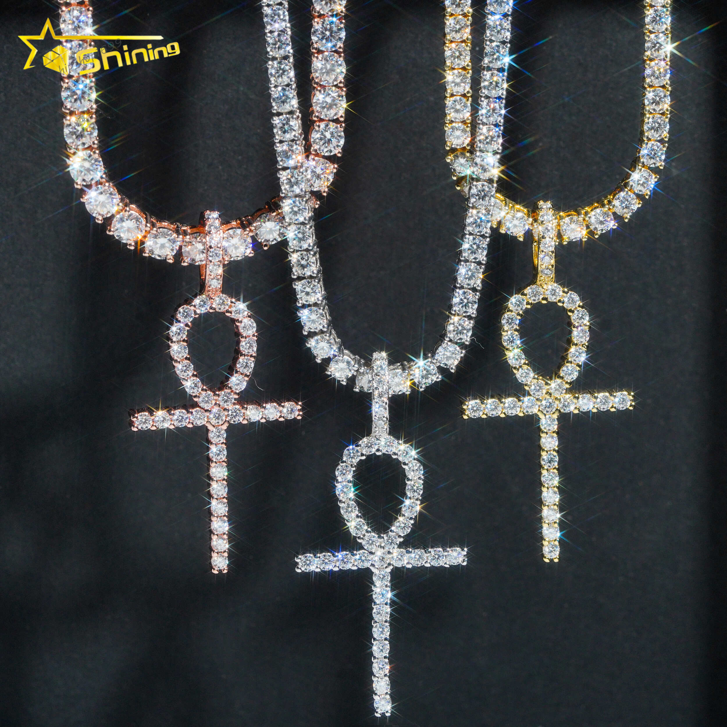 Wholesale Fine Jewelry Ankh Cross Design 10K Real Gold Lab Grown Diamond Pendants Hip Hop Iced Out Pendant