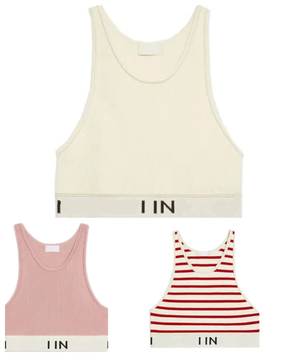 Designer T Shirts Womens New Sports Tank Top Women&#039;s Spring/Summer New Stripe U-shaped Knitted Stripe Tank Top Short Knitted Strap Top-image-932659032