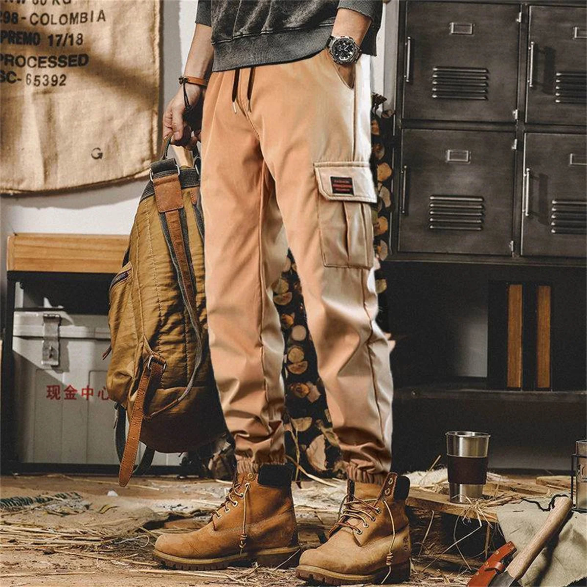 Classic n Multi Flap Pockets Cargo Pants Mens Loose Fit Drawstring Harem Jogger Outwear Oversized Men 250304Z