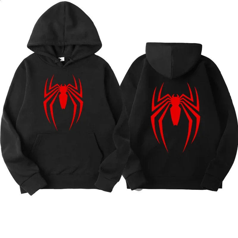 Autumn and winter mens street hoodie fashion spider print sports sweater wool casual man top 250305