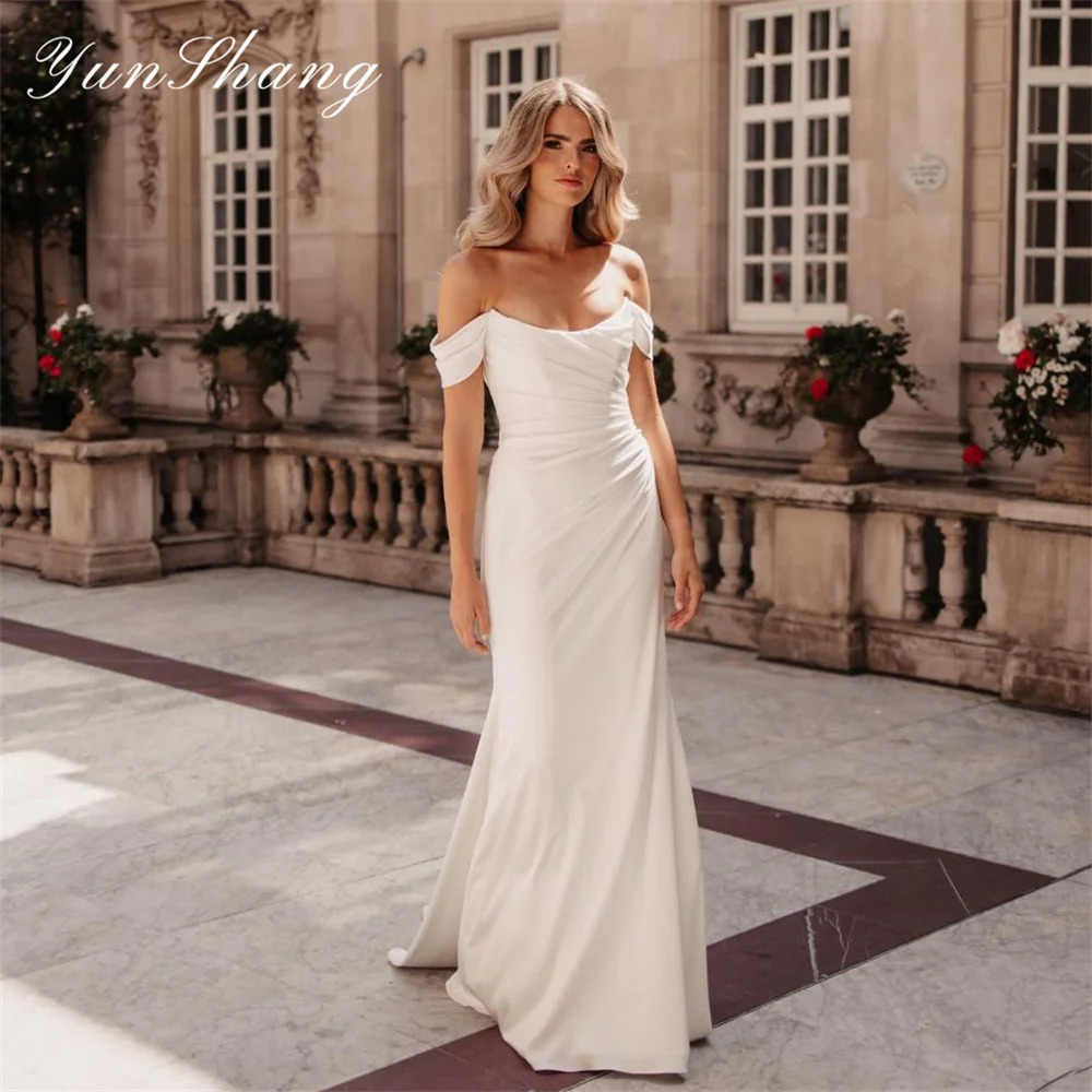 Yunshang Elegant Mermaid Wedding Dresses Off The Shoulder Scoop Collar Open Back Crepe Bridal Gown Customized 250304Z