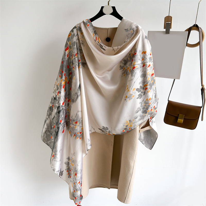 Simple imitate 180x90cm Silk Spring Chiffon Geometry Stripe Flower Print Beach Towel For Women Girl Sunscreen Thin Gauze Scarf Long Scarves Wrap