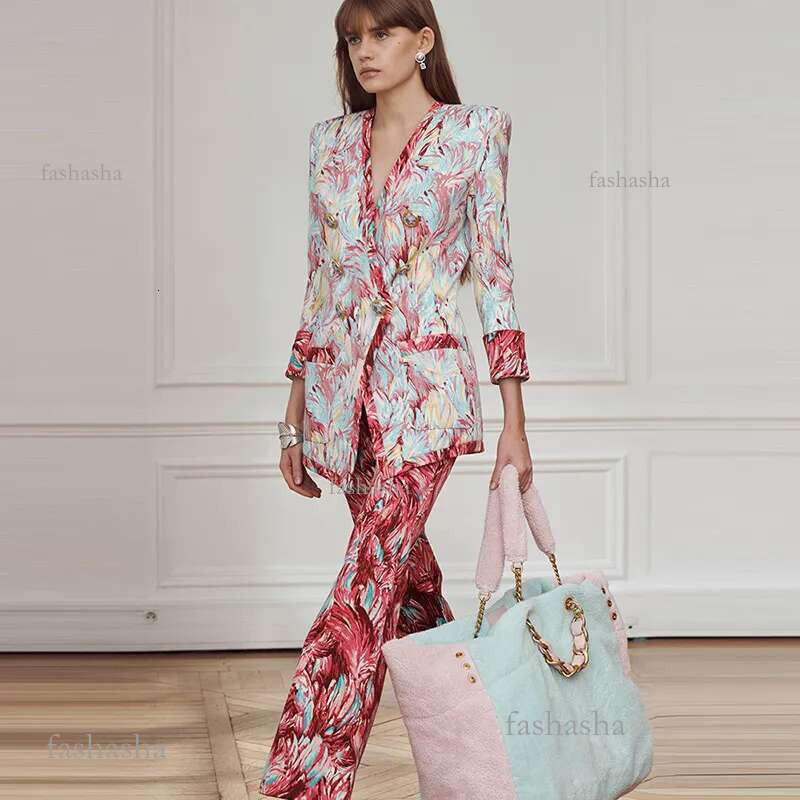 414 XXL 2024 Spring Summer Two Pieces Sets Pants Black White Pink Empire Long Sleeve Empire Long Pants Flora Print O