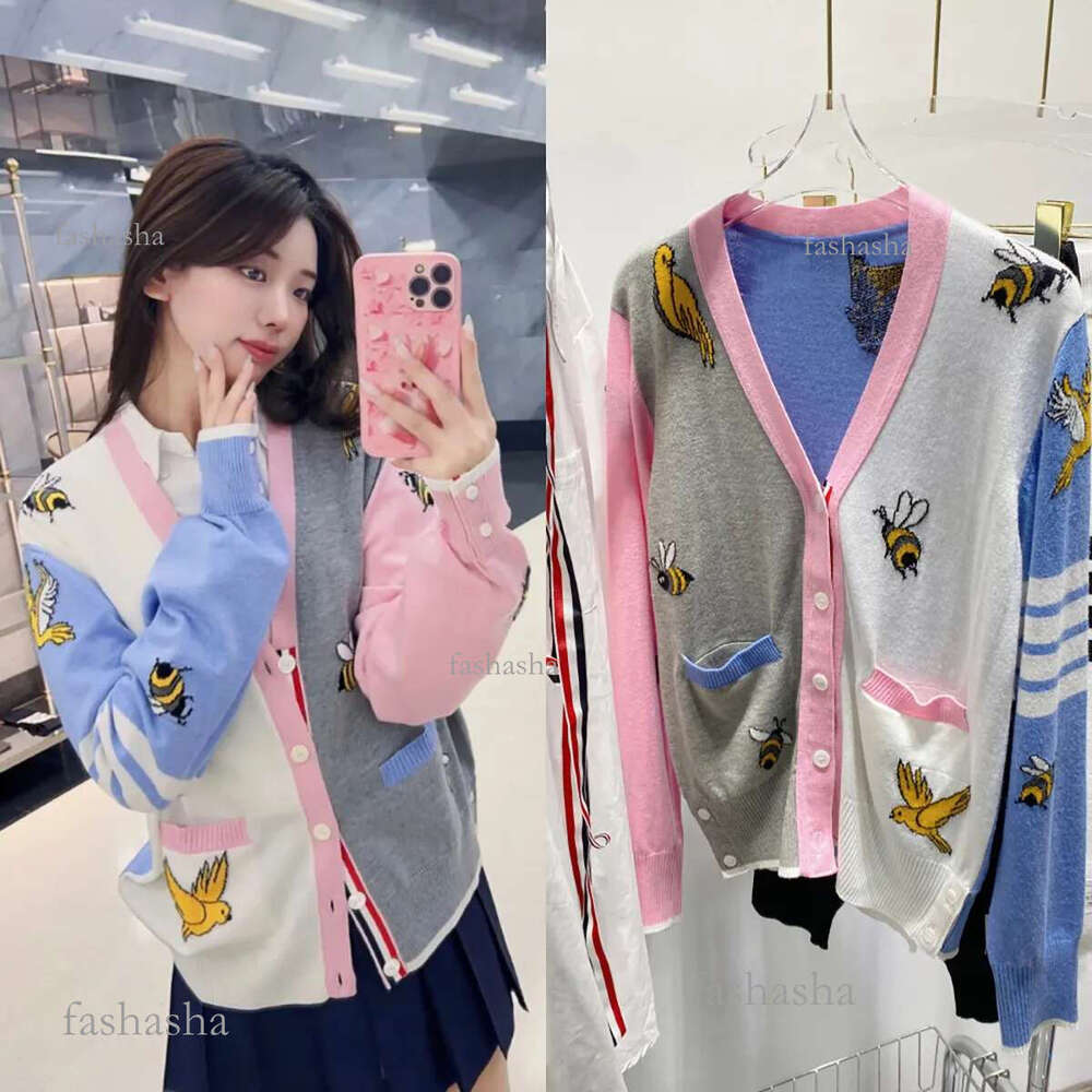 403 2023 Spring Brand Same Style Sweater Long Sleeve V Neck Blue Fashion Womens Clothes High Quality Wom