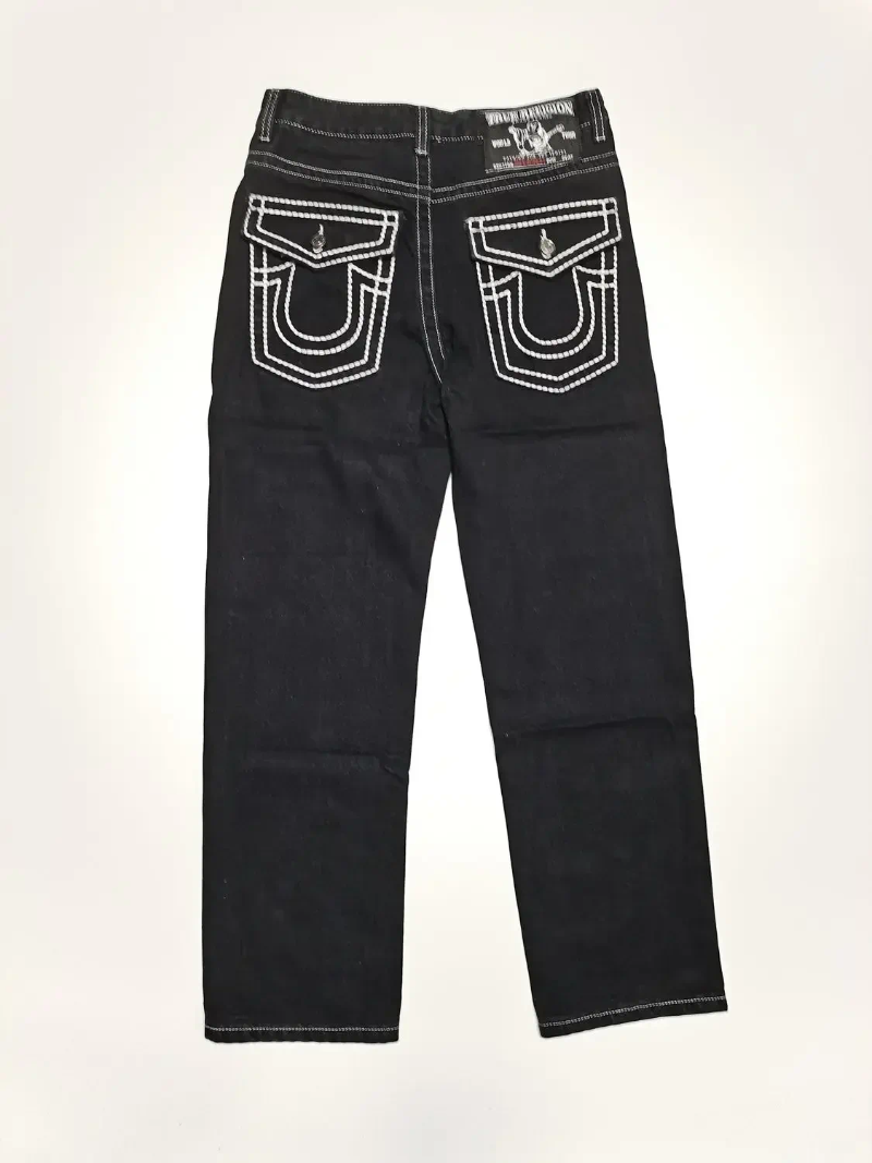 True Religionwomen Jeans Men's Jeans Streetwear Polar Big Boy Y2k Harajuku Hip Hop Cartoon Embroidery Retro Blue Baggy Pants Mens Womens Wide L